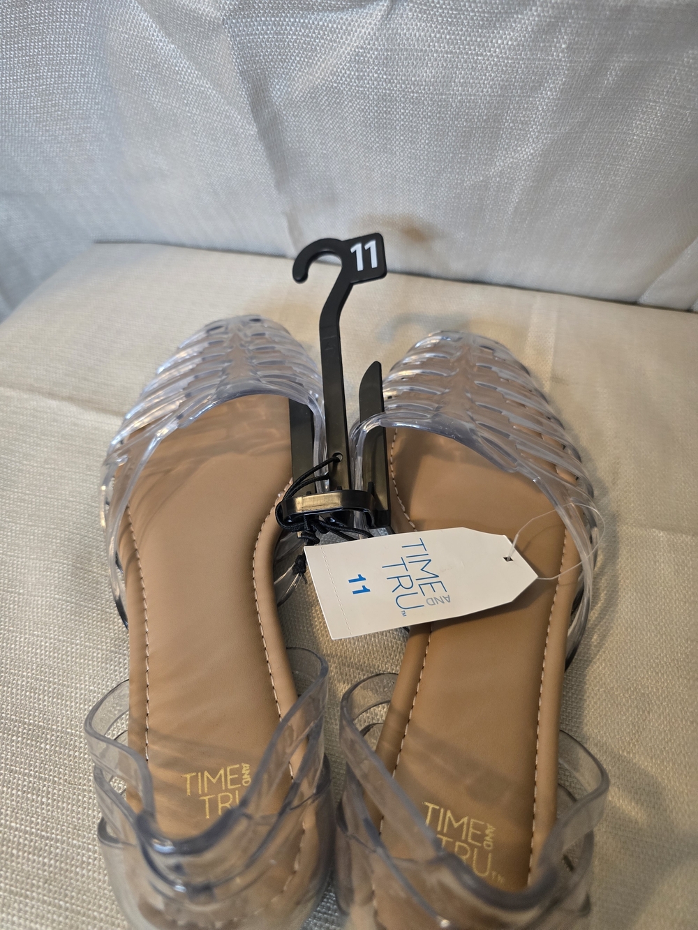 Time and Tru Transparent Slide Sandals with Tan Footbed - Women's 11